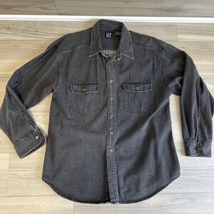 Vintage GAP Shirt Black Denim Metal Button Down Men's XL‎ Made in Hong Kong